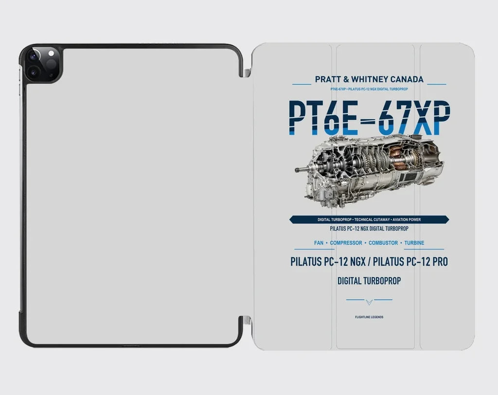 PT6E-67XP design on light gray ipad tablet case
