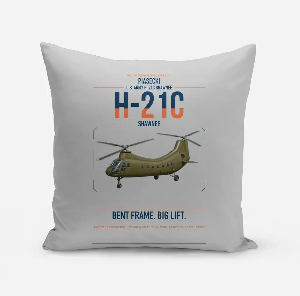 Piasecki H-21C Shawnee design on light gray pillow