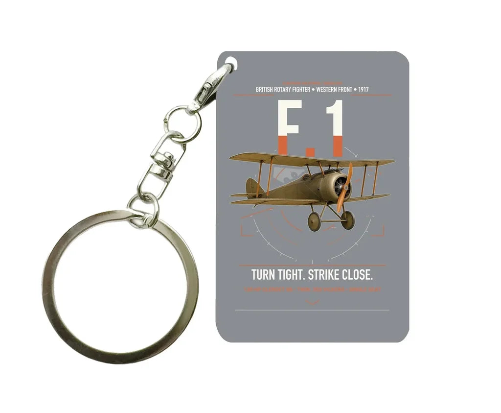 Sopwith Camel F.1 design on gray designed key chain, double-side print