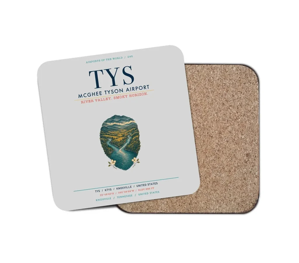 McGhee Tyson Airport Knoxville (TYS) design on light gray 1 piece coaster