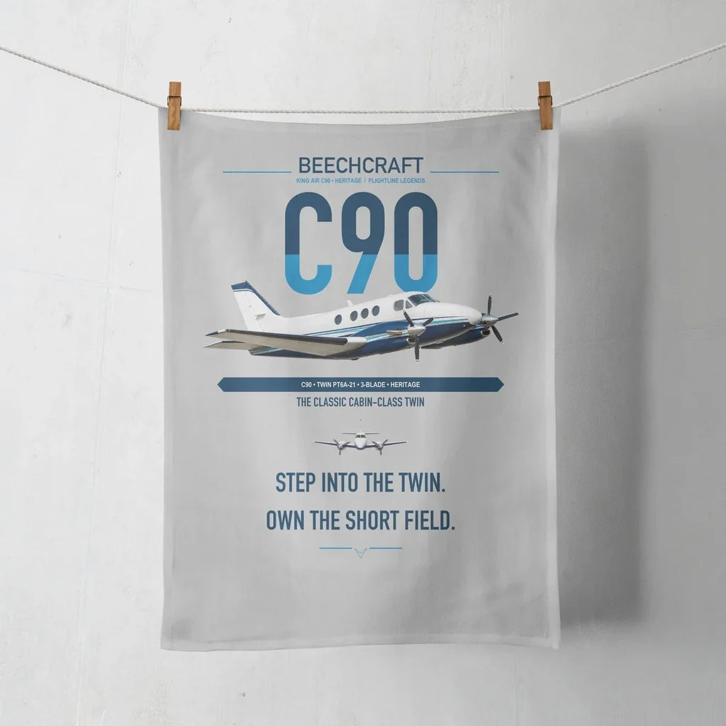 Beechcraft King Air C90 design on light gray towel