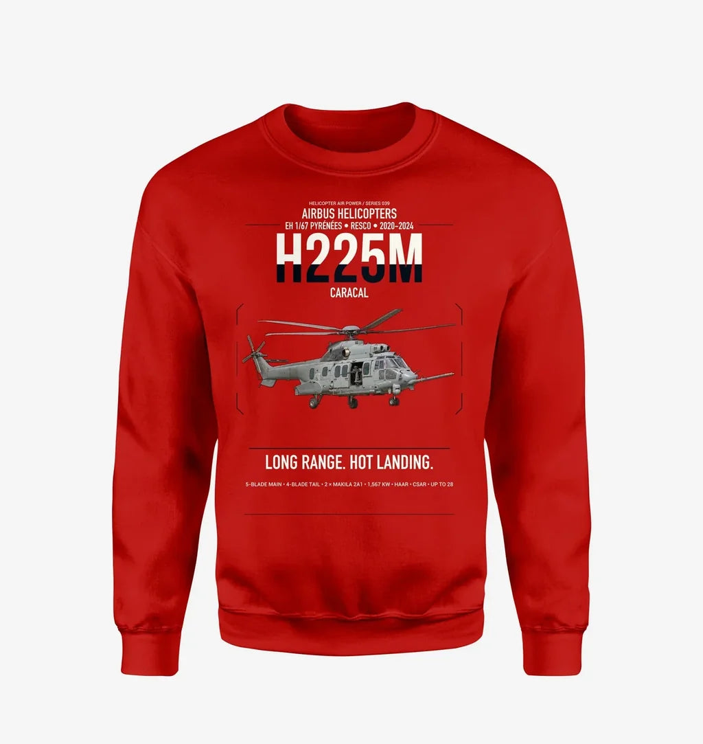 Airbus Helicopters H225M Caracal design on red sweatshirt