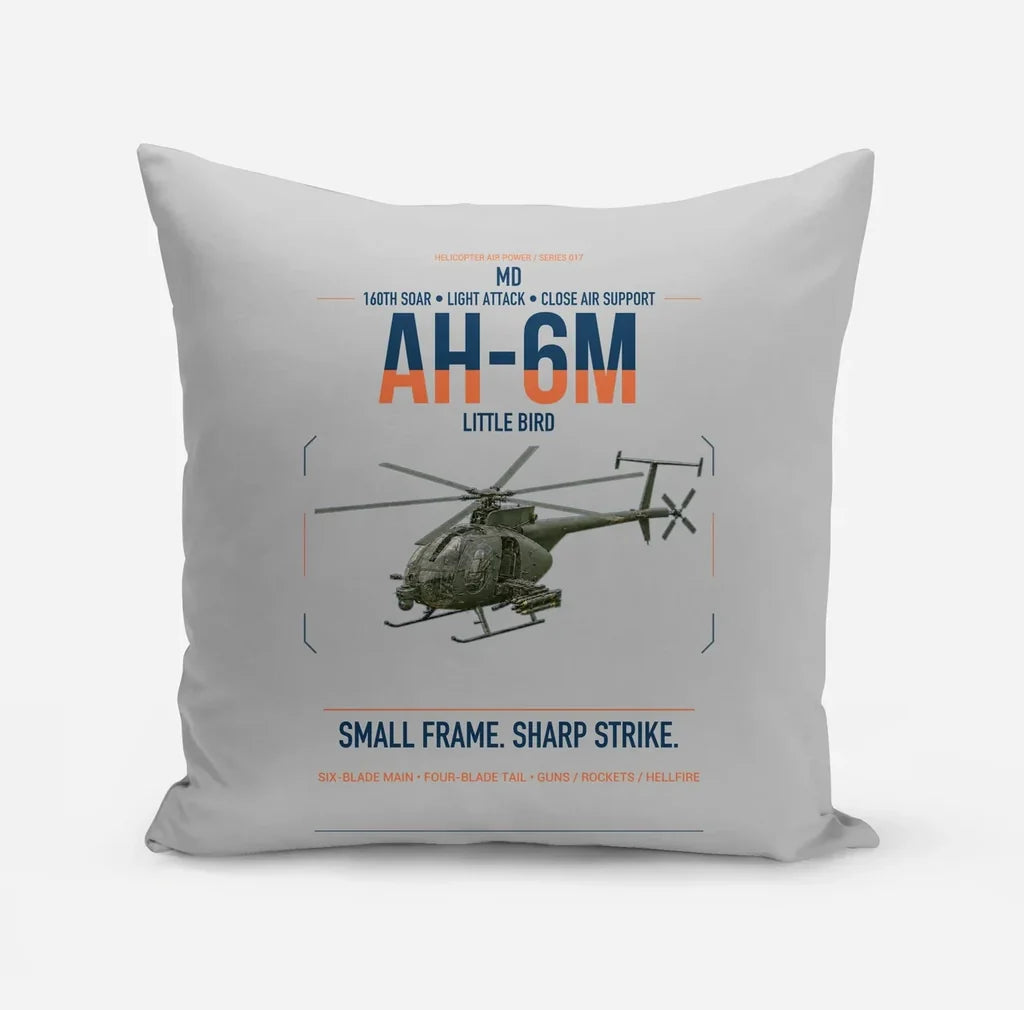 MD AH-6M Little Bird design on light gray pillow