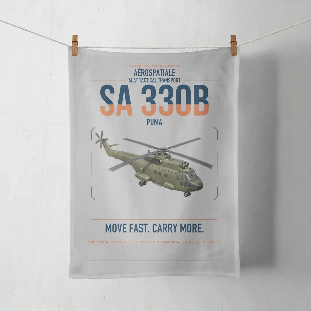 Aérospatiale SA 330B Puma design on light gray towel