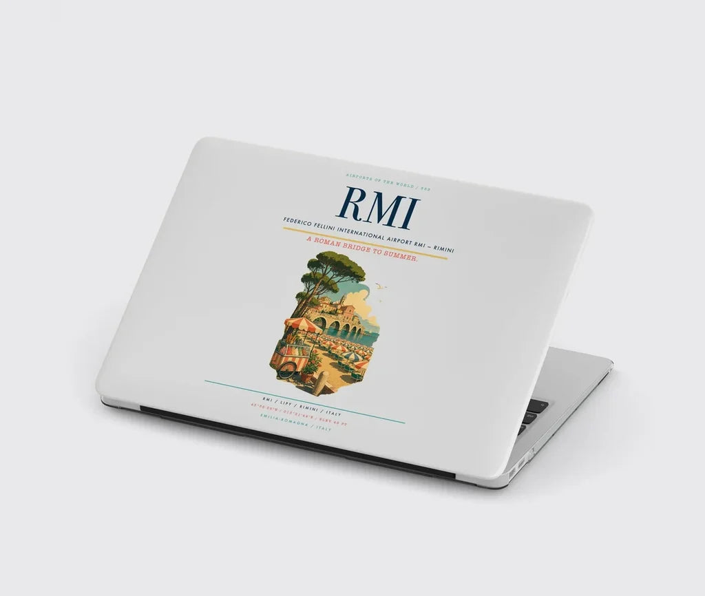 Federico Fellini International Airport (RMI) design on light gray MacBook case