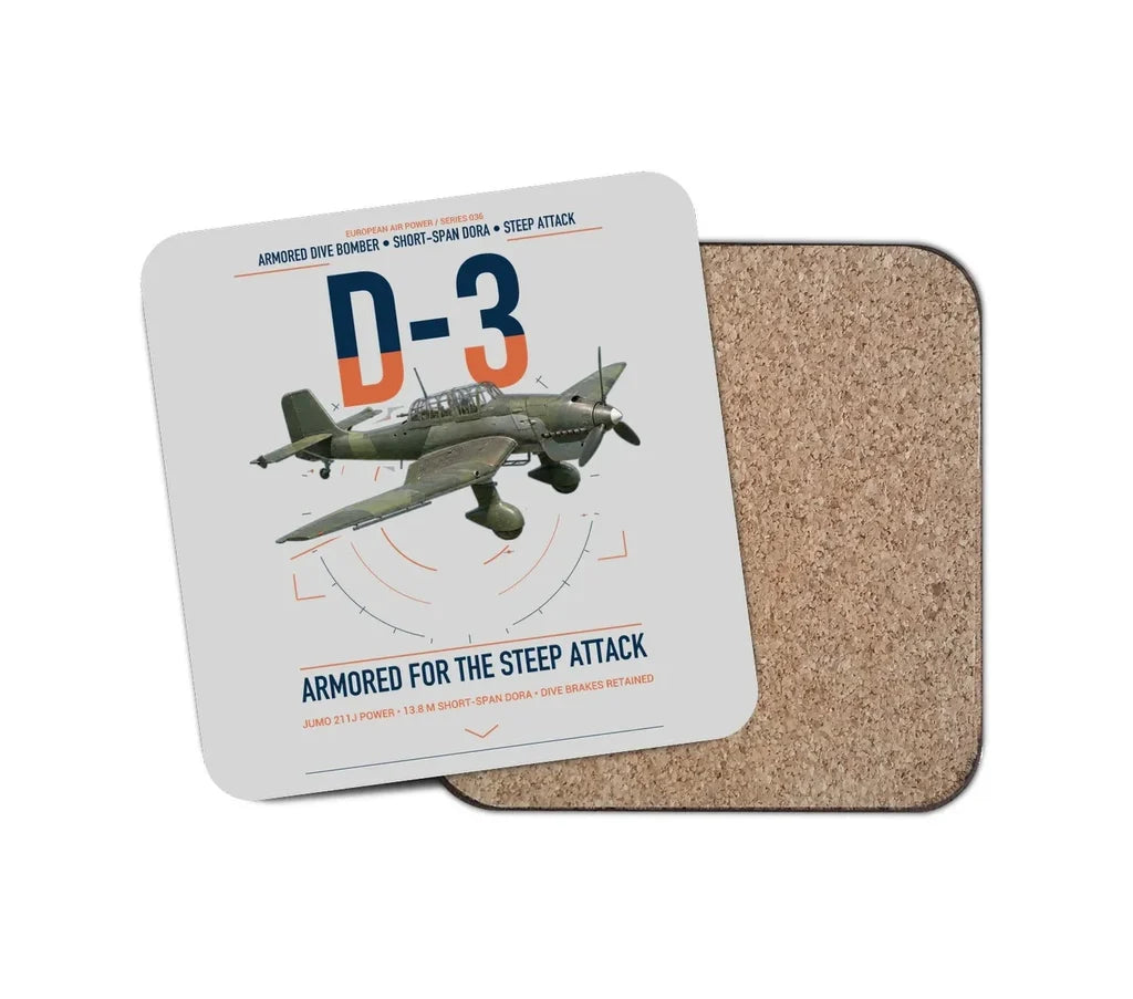 Junkers Ju 87D-3 design on light gray 1 piece coaster