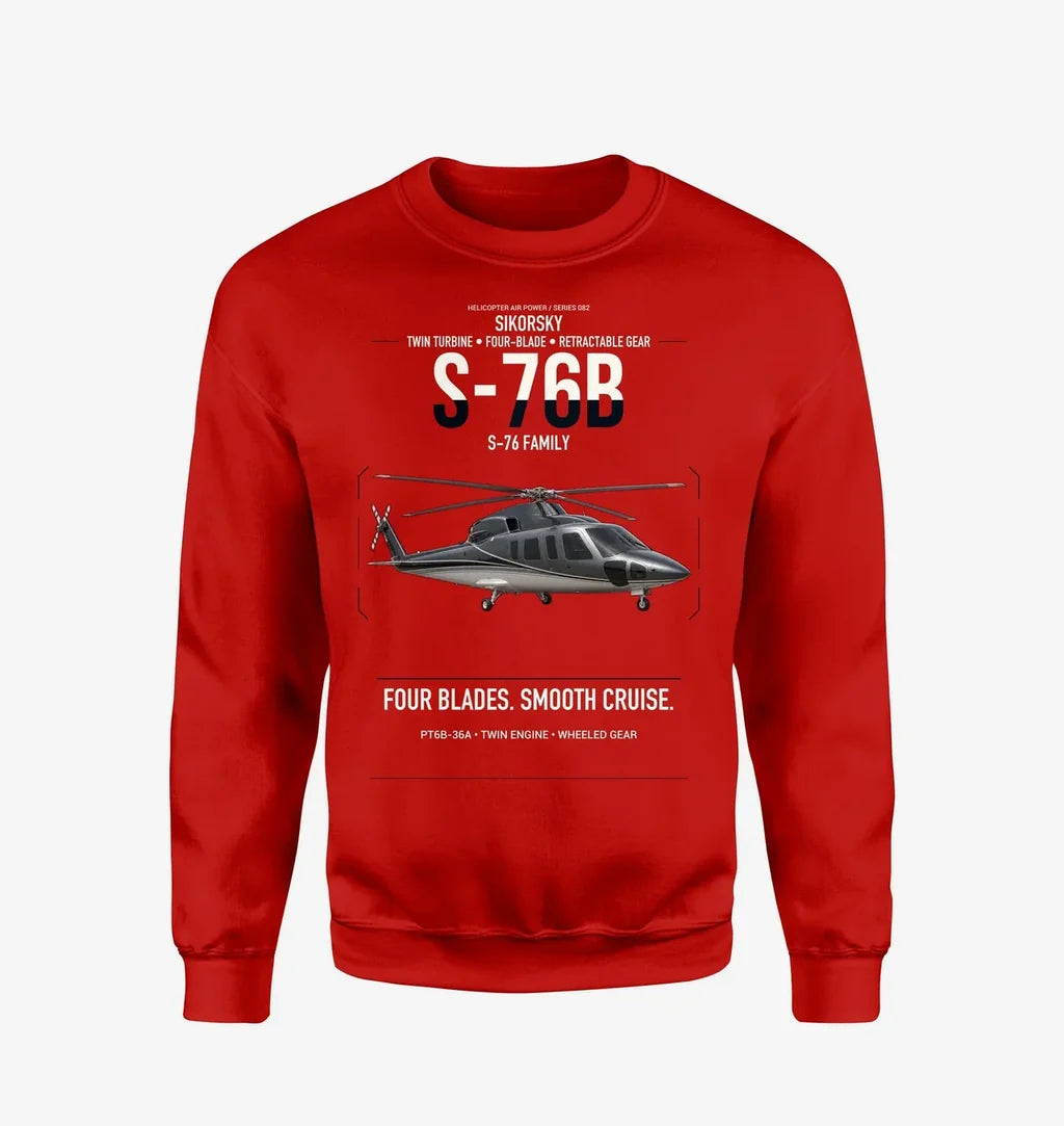 Sikorsky S-76B design on red sweatshirt