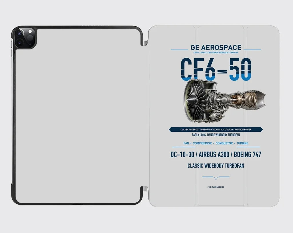 CF6-50 design on light gray ipad tablet case
