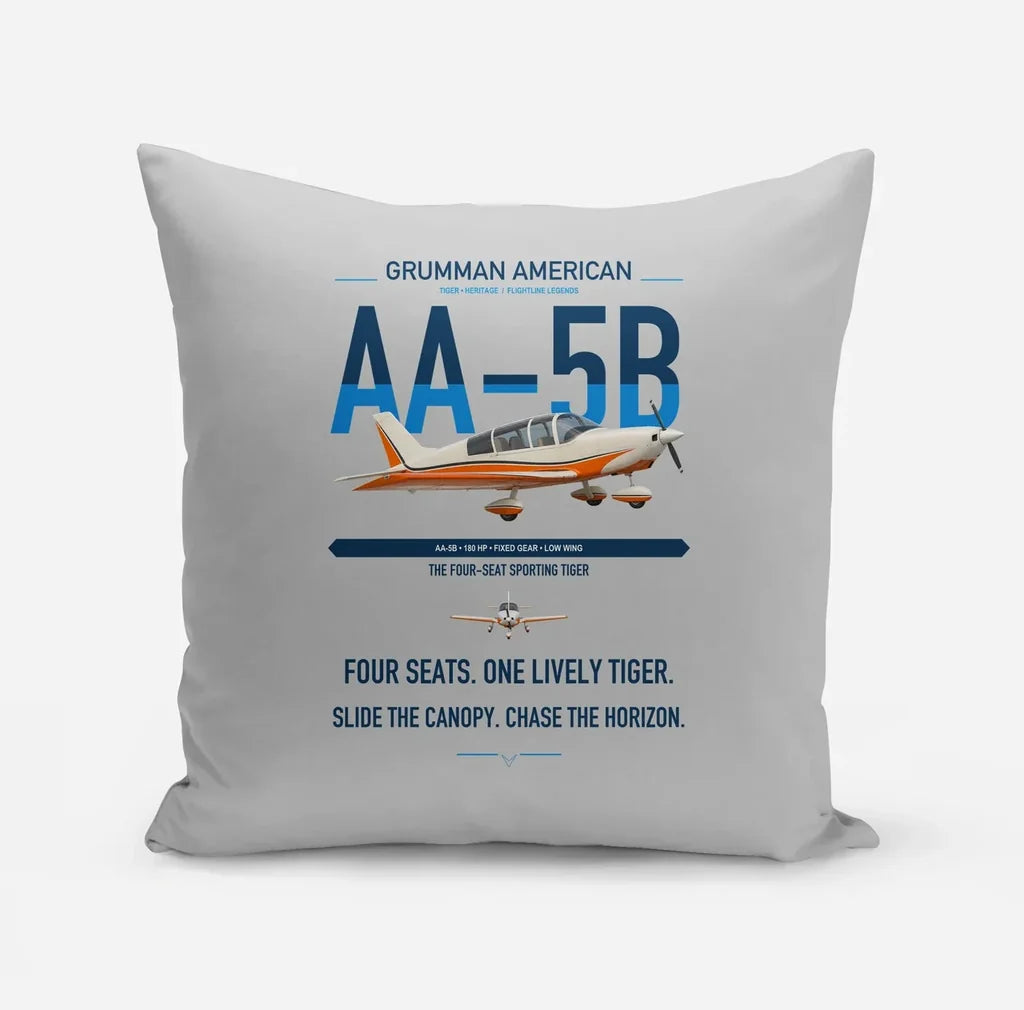 Grumman American AA-5B Tiger design on light gray pillow