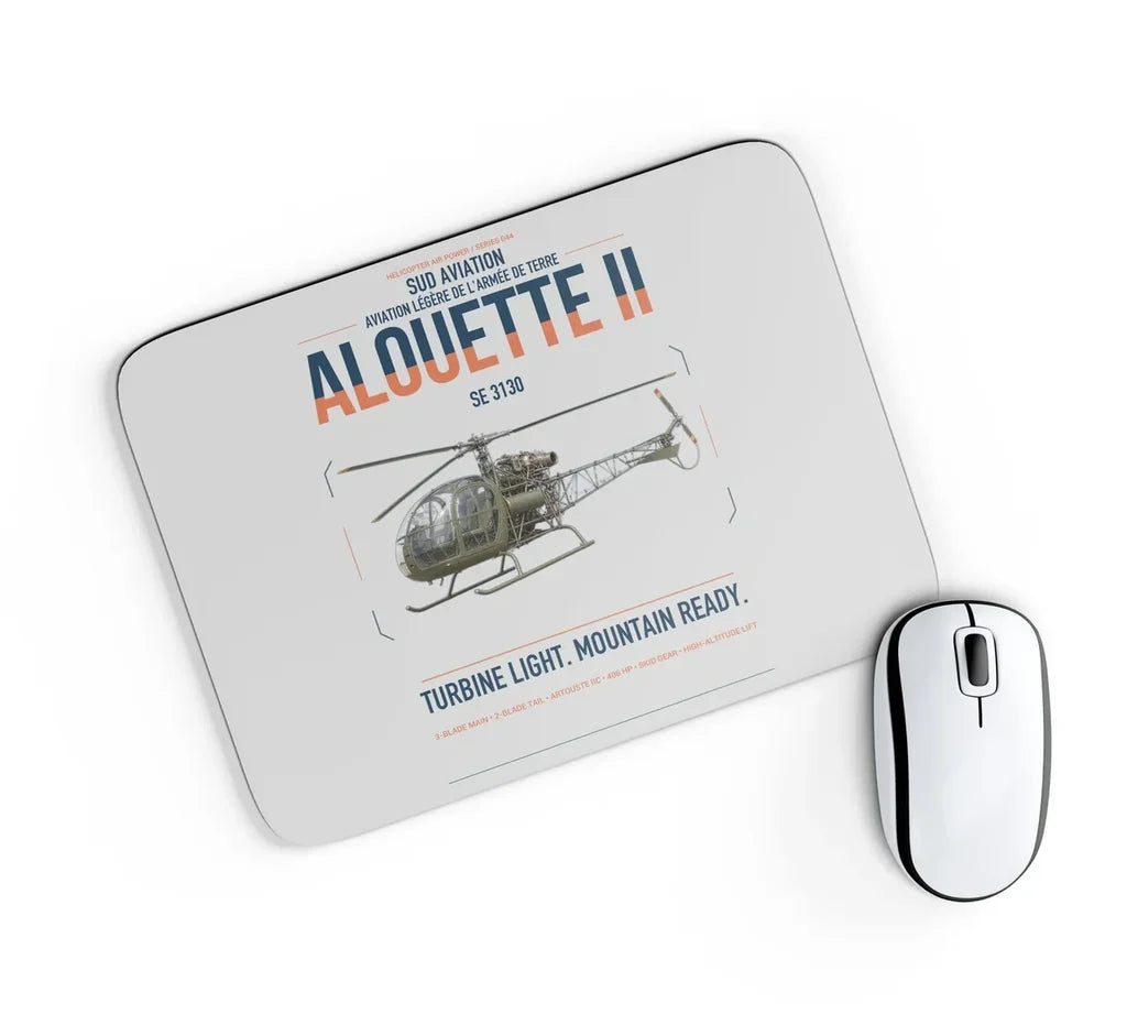 Sud Aviation SE 3130 Alouette II design on light gray rectangle mouse pad