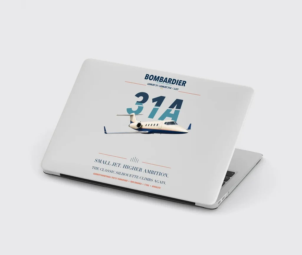 Bombardier Learjet 31A design on light gray MacBook case