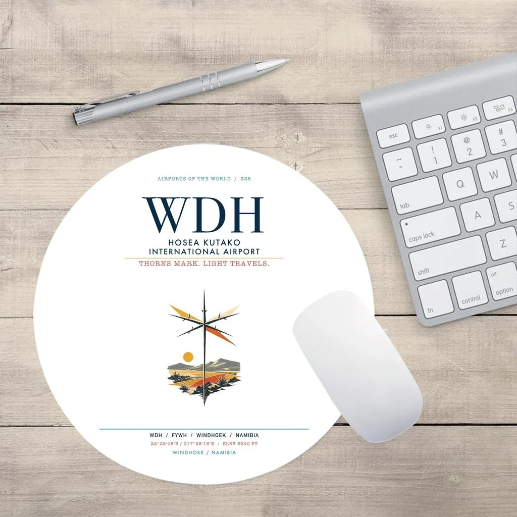 Hosea Kutako International Airport (WDH) design on white round mouse pad