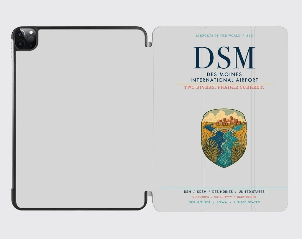 Des Moines International Airport (DSM) design on light gray ipad tablet case