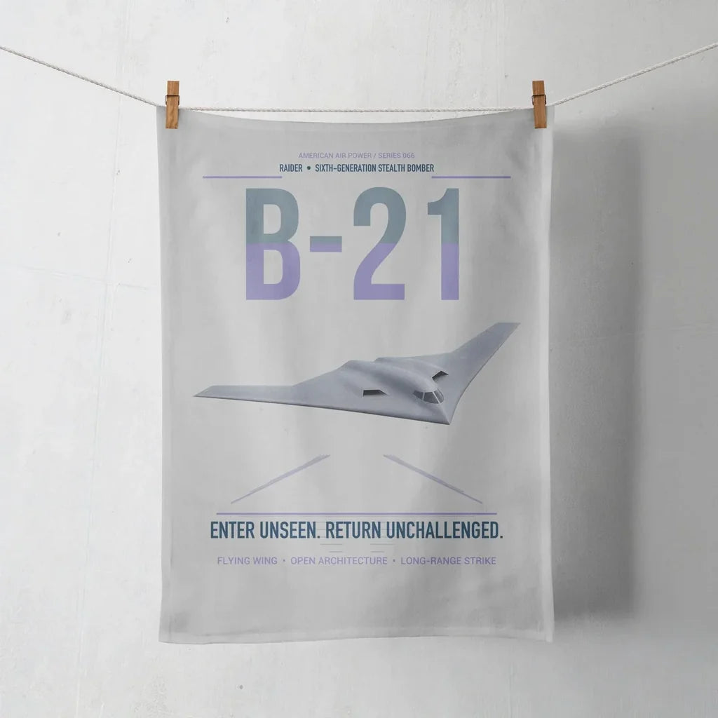 B-21 Raider design on light gray towel