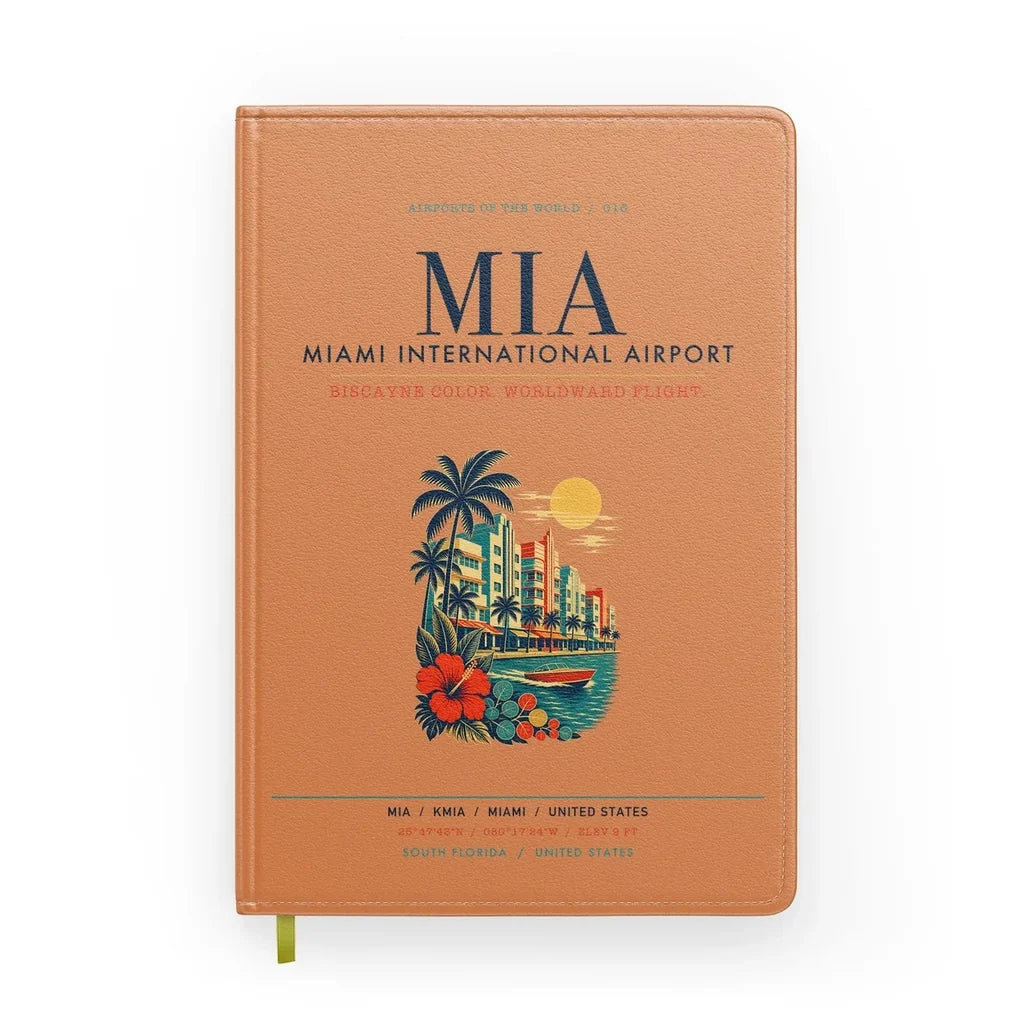 Miami International Airport (MIA) design on orange notebook