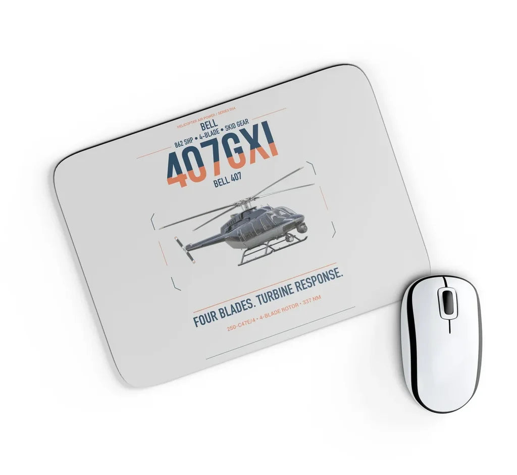 Bell 407GXi design on light gray rectangle mouse pad
