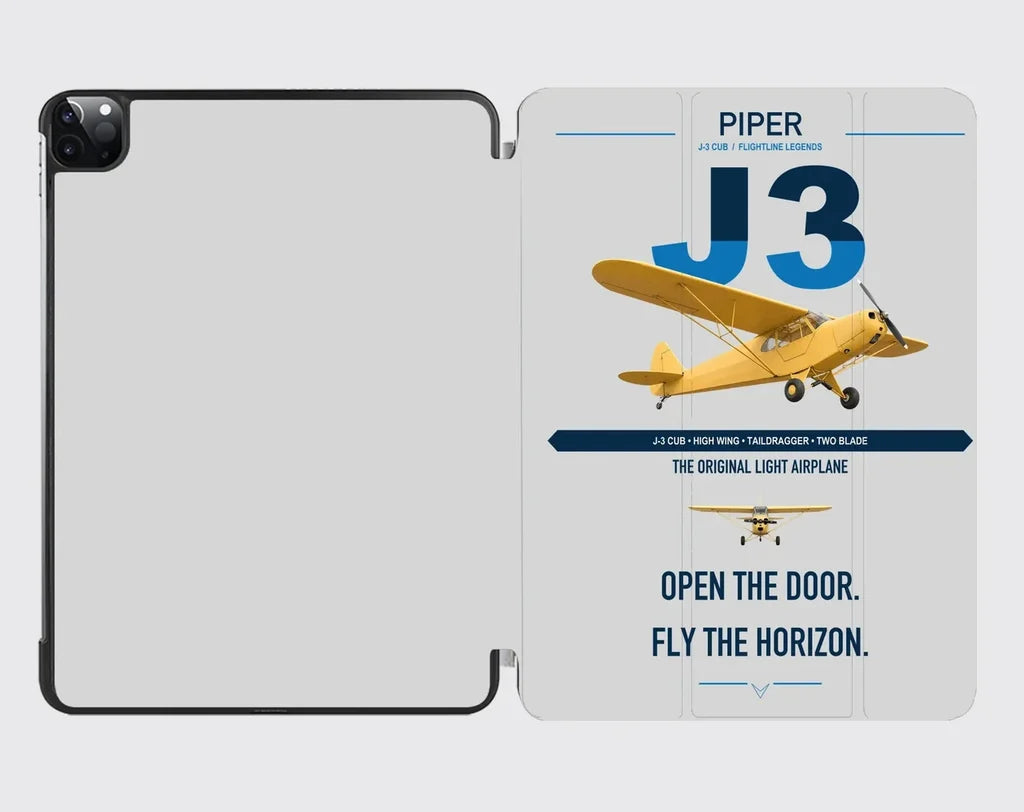 Piper J-3 Cub design on light gray ipad tablet case