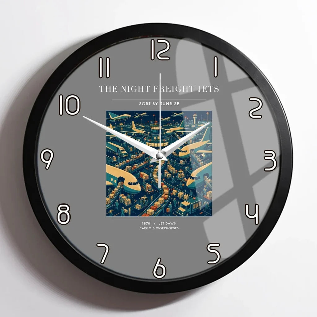 VINTAGE G4133 - The Night Freight Jets - Designed Wall Clocks design on gray framed