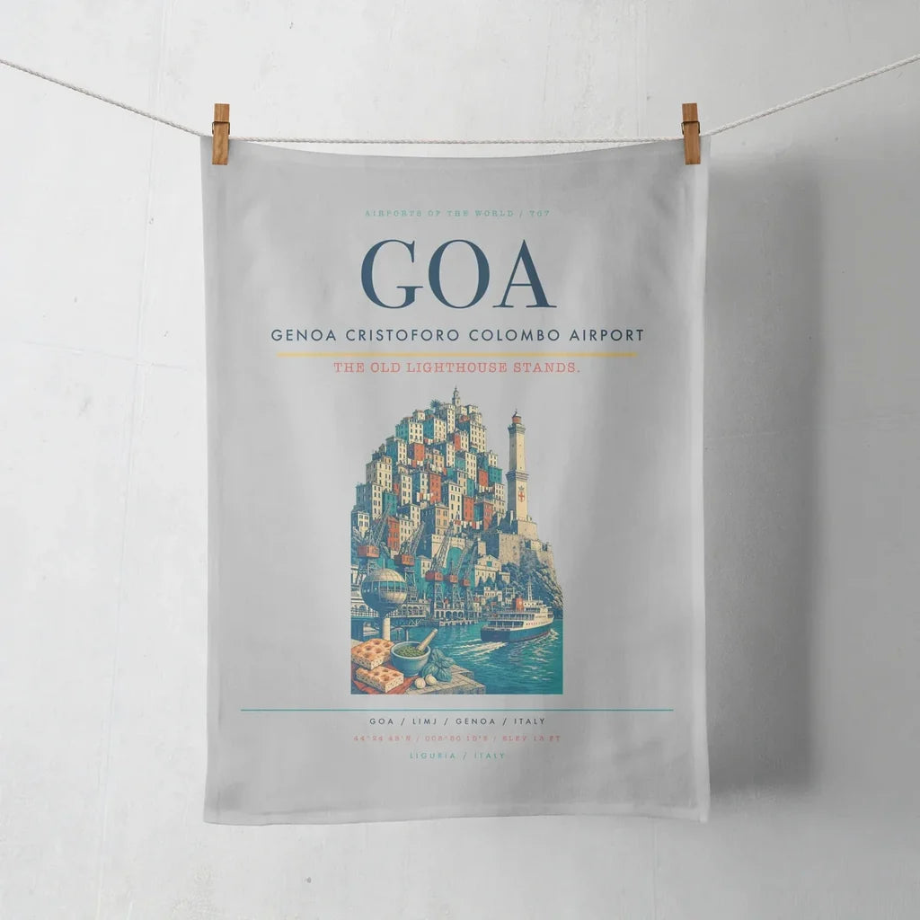 Genoa Cristoforo Colombo Airport (GOA) design on light gray towel