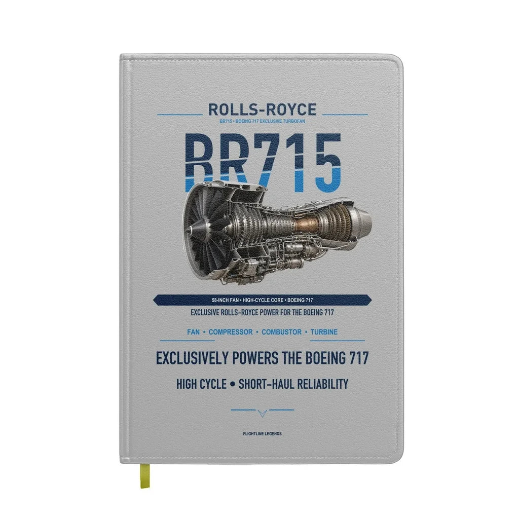 BR715 design on light gray notebook