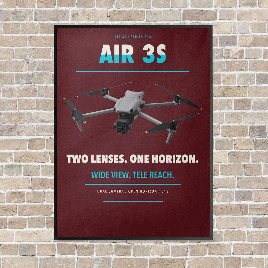 DJI Air 3S vertical canvas print - framed - dark red background