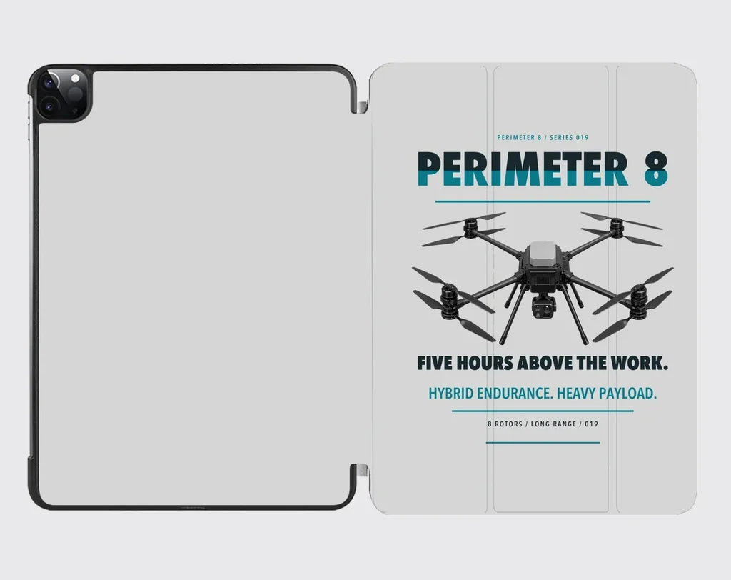 Skyfront Perimeter 8 design on light gray ipad tablet case