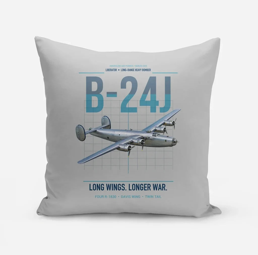 B-24J Liberator design on light gray pillow