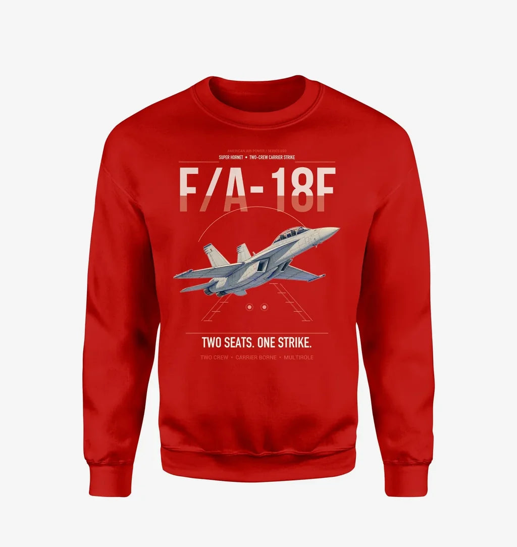 F-A-18F Super Hornet design on red sweatshirt