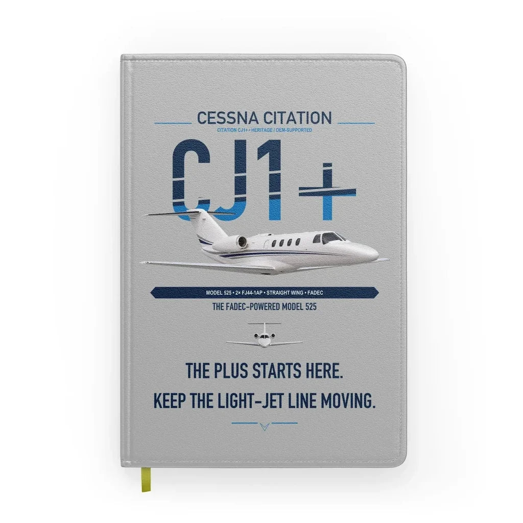 Cessna Citation CJ1+ design on light gray notebook