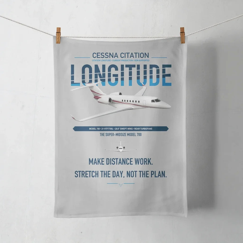 Cessna Citation Longitude design on light gray towel