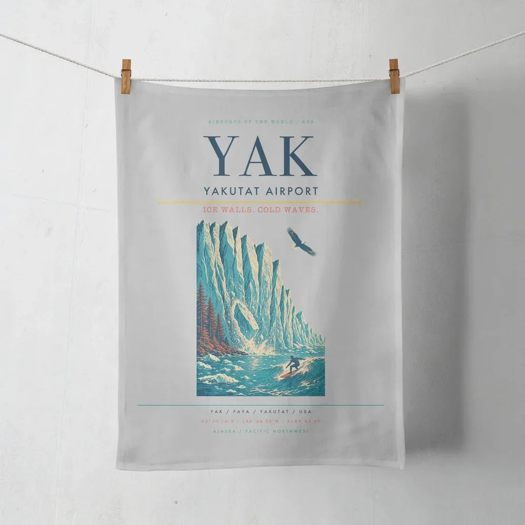 Yakutat Airport (YAK) design on light gray towel
