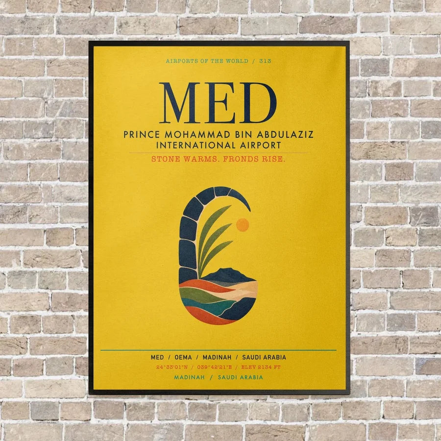 Prince Mohammad Bin Abdulaziz International Airport MED vertical canvas print - framed - yellow background