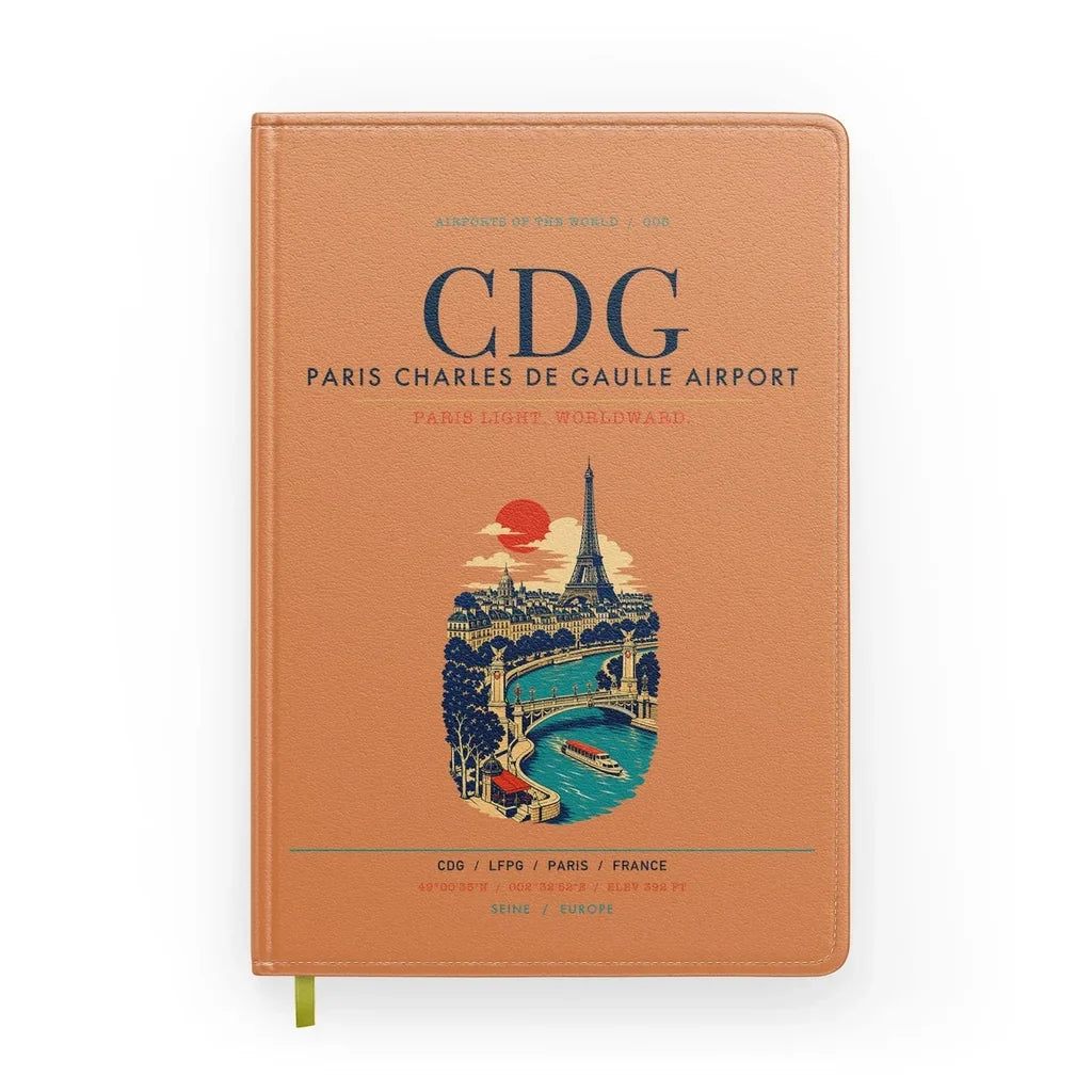 Paris Charles de Gaulle Airport (CDG) design on orange notebook