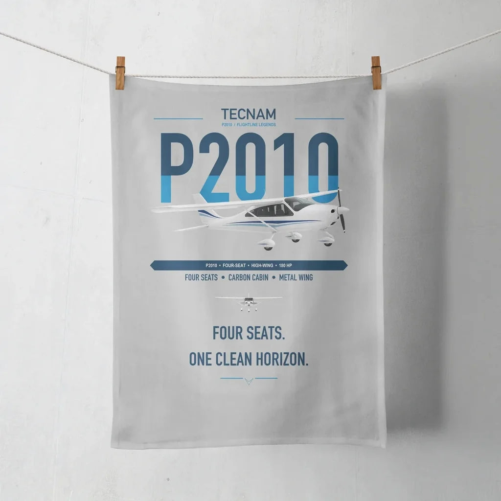 Tecnam P2010 design on light gray towel