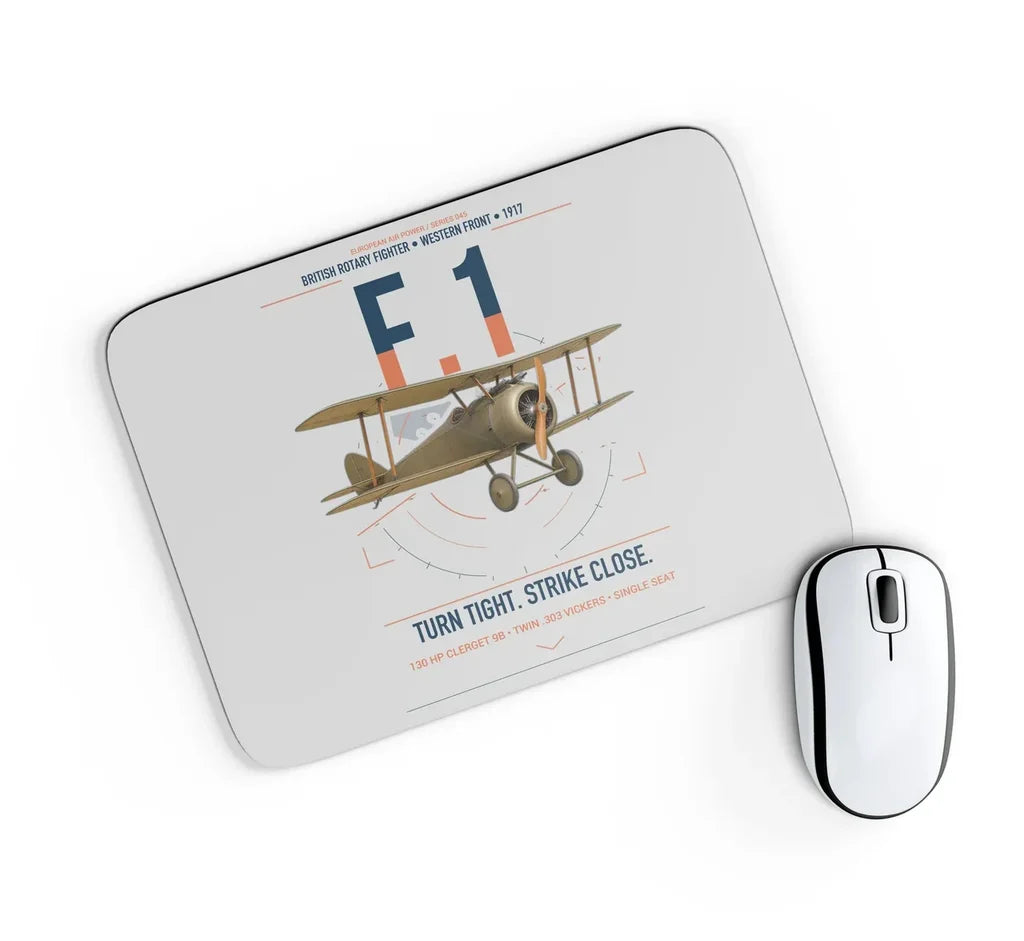 Sopwith Camel F.1 design on light gray rectangle mouse pad
