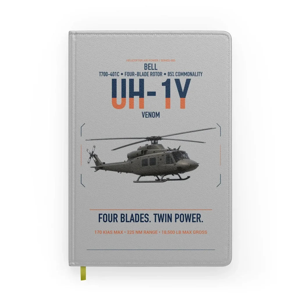 Bell UH-1Y Venom design on light gray notebook