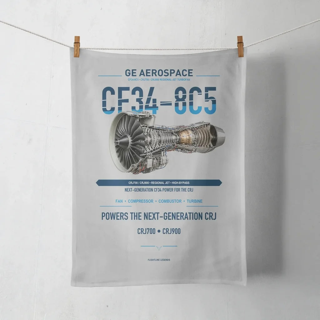 CF34-8C5 design on light gray towel