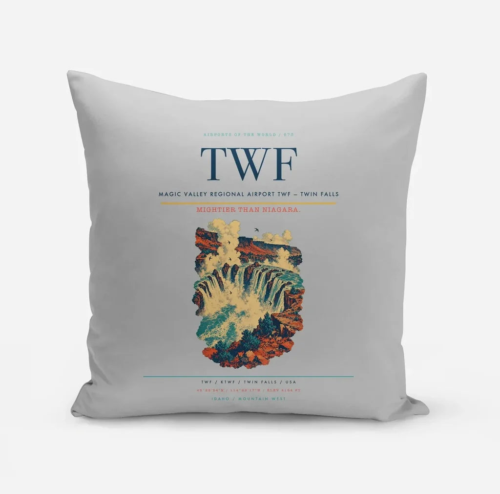 Magic Valley Regional Airport (TWF) design on light gray pillow
