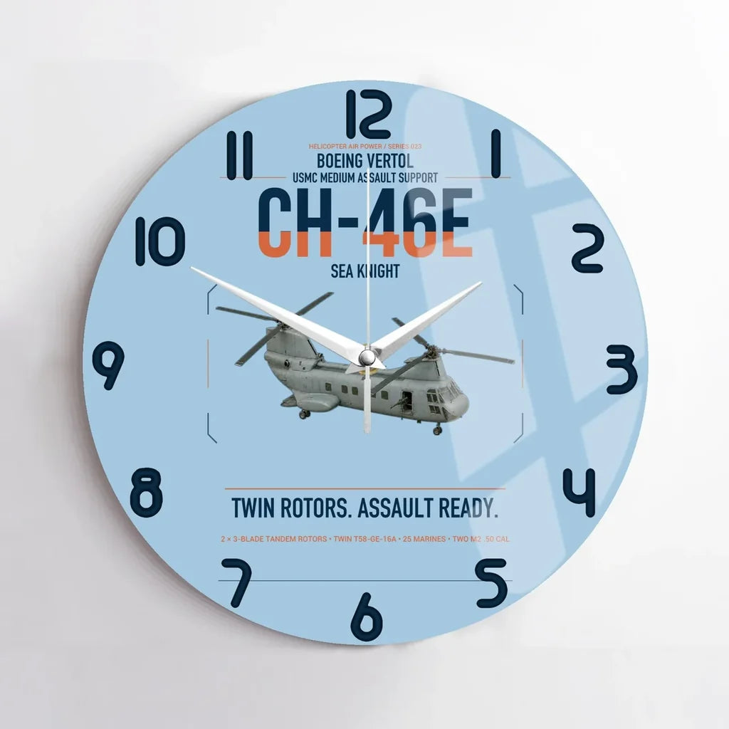 Boeing Vertol CH-46E Sea Knight design on light blue no frame wall clock