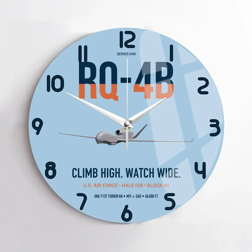RQ-4B Global Hawk design on light blue no frame wall clock