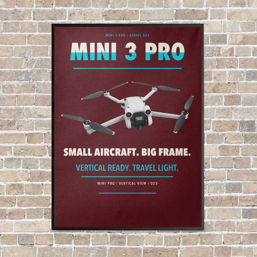 DJI Mini 3 Pro vertical canvas print - framed - dark red background