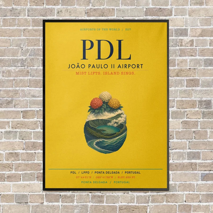 João Paulo II Airport PDL vertical canvas print - framed - yellow background