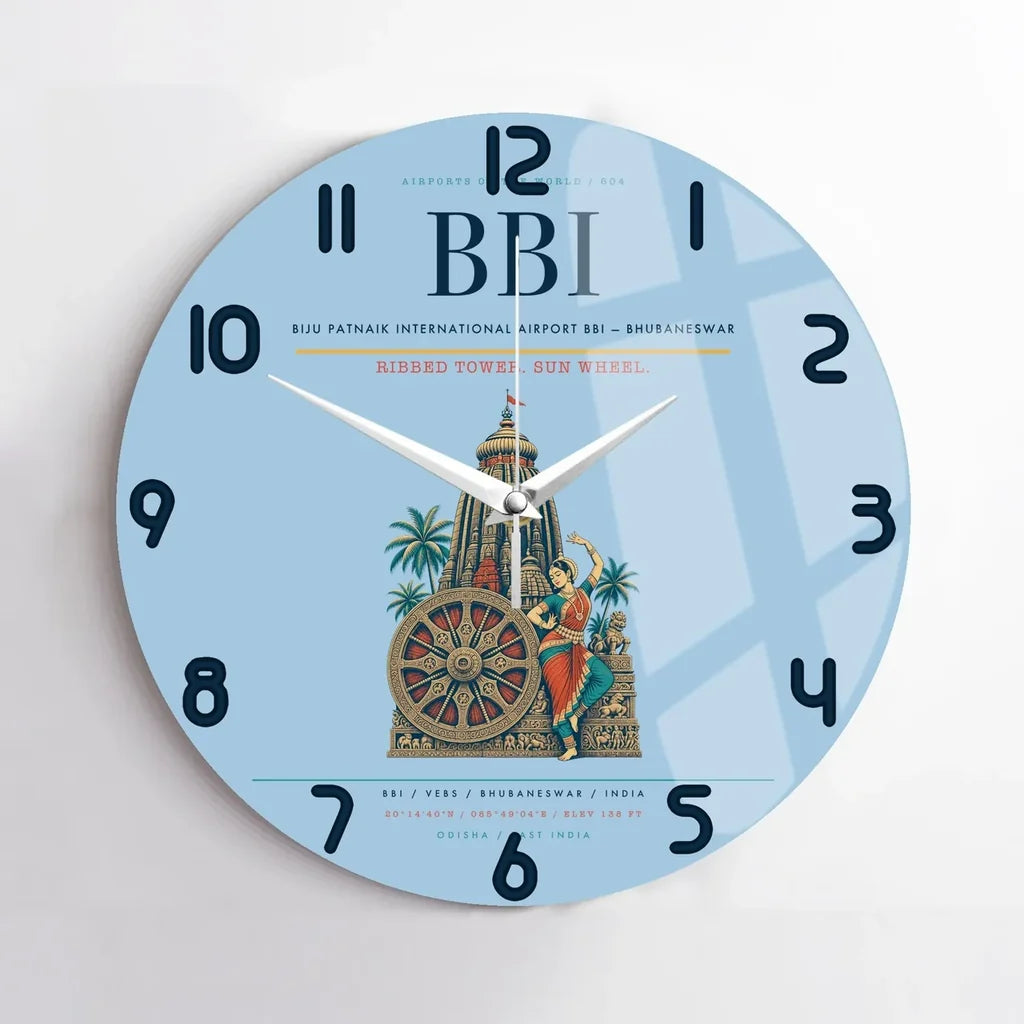 Biju Patnaik International Airport (BBI) design on light blue no frame wall clock