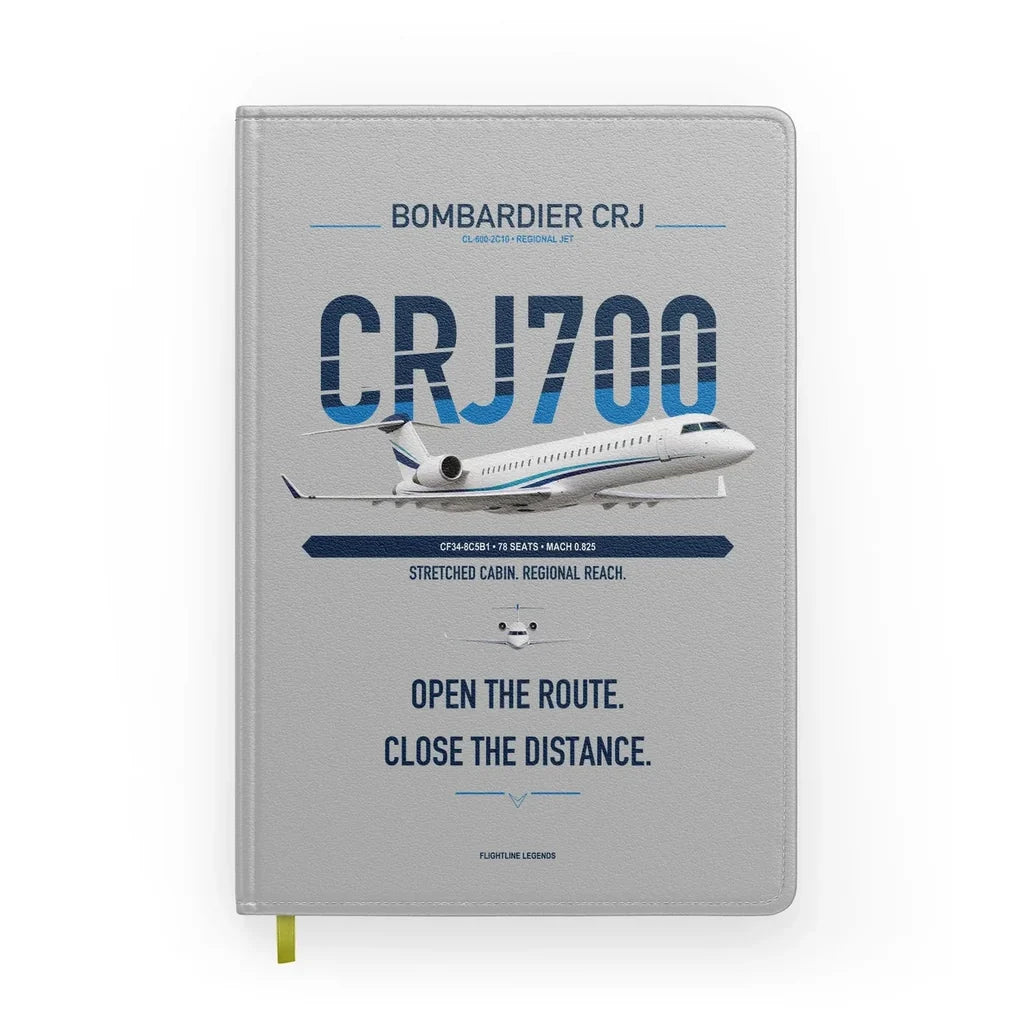 Bombardier CRJ700 design on light gray notebook