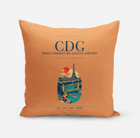 Thumbnail for Paris Charles de Gaulle Airport (CDG) design on orange pillow