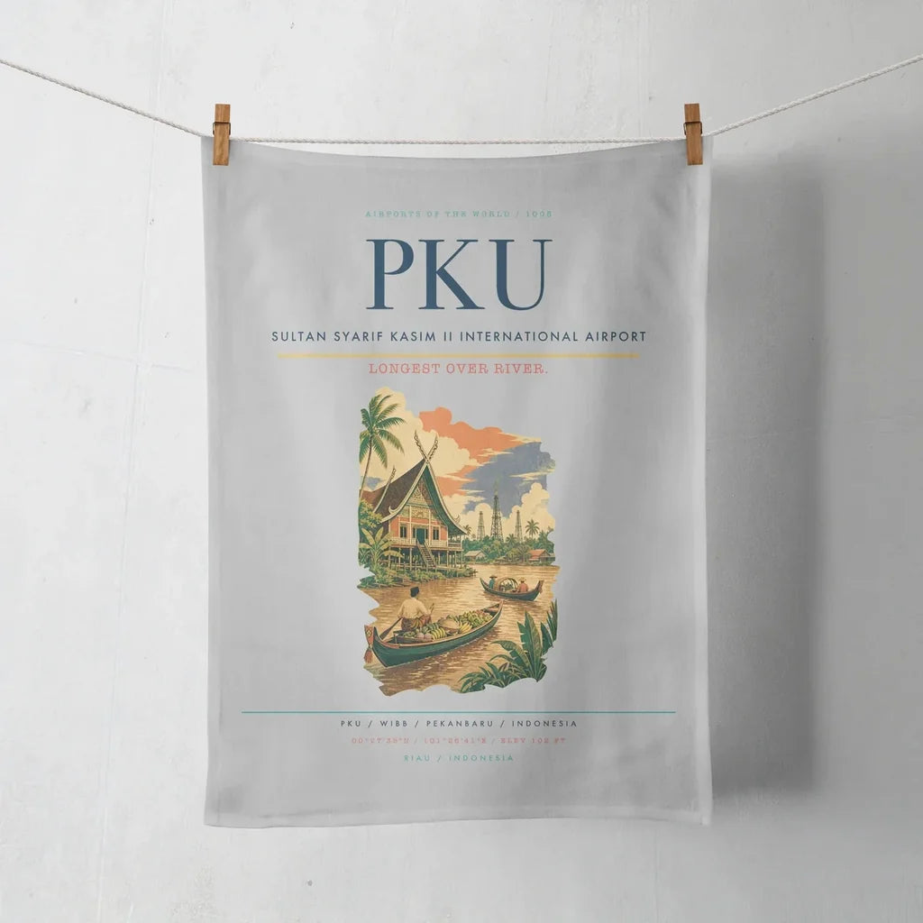 Sultan Syarif Kasim II International Airport (PKU) design on light gray towel