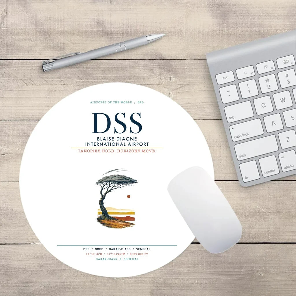 Blaise Diagne International Airport (DSS) design on white round mouse pad