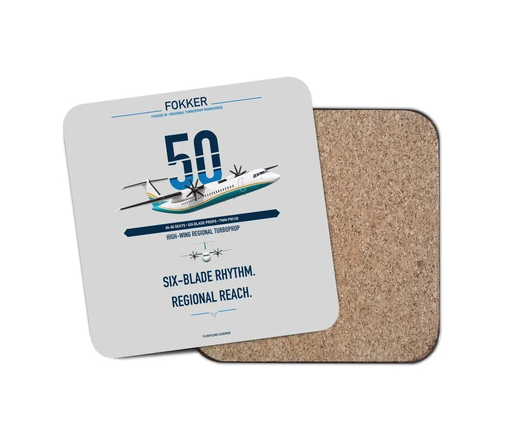 Fokker 50 design on light gray 1 piece coaster