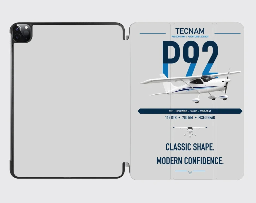 Tecnam P92 Echo MkII design on light gray ipad tablet case