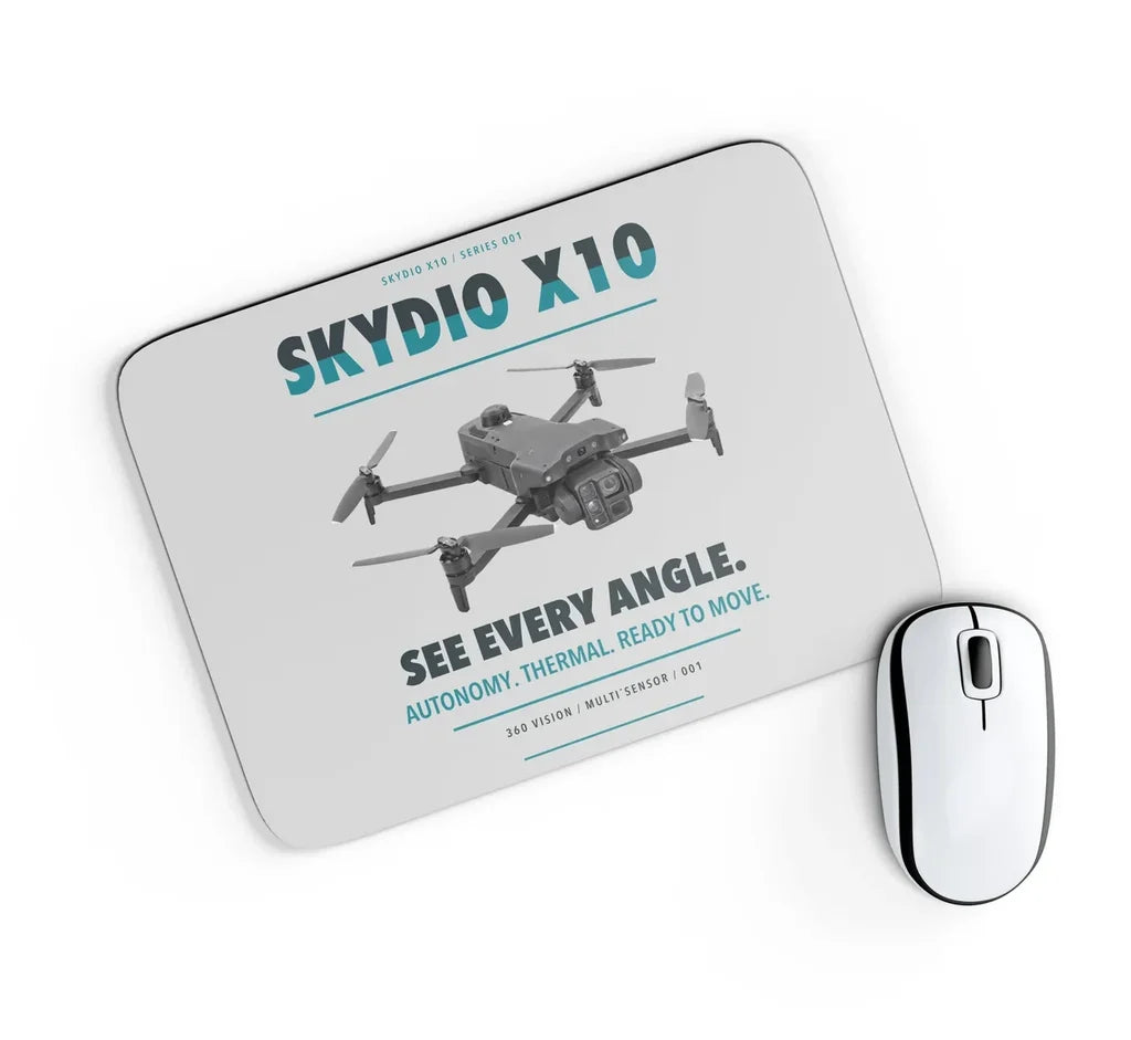 Skydio X10 design on light gray rectangle mouse pad